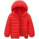 LCIGIA Kinder Winterjacke Mädchen Wintermantel Leichte Baumwolljacke mit Kapuze Winddichte Outdoorjacke Jungen Übergangsjacke Sport Steppjacke, Rot, 122-128
