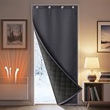 PLODAXE Türvorhang Kälteschutz Selbstklebend, Wasserdicht Dicker Wärmeschutzvorhang Tür Thermovorhang mit Ösen, 1 Stück, Gegen Kälte und Hitzen für Haustür, Schlafzimmer(Grau, B82xH204cm)