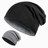 Kiiwah 2 in 1 Reversible Beanie XXL, 58–68 cm Großer Kopf Slouch Beanie Mütze Lange, Strickmützen Winter Chemo Mütze für Herren Damen, Schwarz Grau