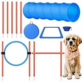 X XBEN Agility Set Hunde, 6-Teiliges Agility Set für Hunde, Agility Set Hunde Groß mit Hundetunnel, Hürden, 5 Slalomstangen, Springring, Pause-Box, Faltbarer Wassernapf, Tragetasche, Spiele&Training