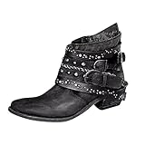 Kurze Damen Stiefel Mädchen Kurze Bootie Cowboy Motorrad Lederschuhe Stiefeletten Schwarz Sockenstiefel, Schwarz , 40.5 EU