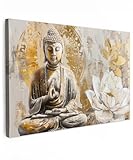 MuchoWow© Leinwandbild Groß 120x80 cm XXL Dekoration Wohnzimmer Bilder Pictures Wall Decoration Living Room Wohnungs Deko Moderne Bild Buddha - Zen - Blume - Lotus - Spiritualität
