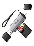DSRKE SD Kartenleser, USB 3.0 & USB C Dual Stecker Micro SD Karten Adapter für SD, SDHC, SDXC, microSDHC, microSDXC, TF | Kompatibel mit iPhone 17/16/15, MacBook, Android & Windows