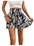 EIRUKON Kurze Hose Damen Sommer Shorts Leichte Elegant Flowy Damen-Shorts Elastisch High Waist Kurze Hosen Casual Rüschen Strandshorts Hosenrock,Blau,XL