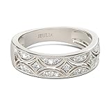 Jeulia 925 Sterling Silber Ringe Milgrain Rundschliff Damen Band Jubiläum Versprechen Ringe mit Schmuckschatulle für Sie Frauen Mädchen (Silber, 57(18.1))