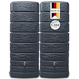 4rain Slim Stone Decor Regentonne Wandtank-Set 1000 Liter Graphite Grey, 2 x Slim Stone Decor 500 Liter inkl. Verbinder - Wassertank, Fass, Regenfass, Regenwassertonne, Regenwassertank