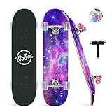 BELEEV LED-Leuchträder Skateboard 31x8 Zoll, Komplette Cruiser Skateboard für Erwachsene Jugendliche Kinder, 7-Lagiger Kanadischer Ahorn Double Kick Deck Concave, All-in-one Skate T-Tool für Anfänger