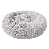 Boodtag Bequeme Donut-Betten für kleine Hunde und Katzen, runde Form, kuschelige Hundehütte, warmes Plüsch-Schlafsofakissen (Hellgrau, Größe M (60 cm)