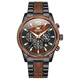 OLEVS Herrenuhr Analog Quarz Holz Armbanduhren Luxus Kleid Chronograph Edelstahl Wasserdicht Leuchtende Uhren Herren Geschenk