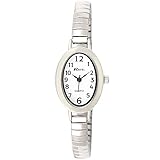 Ravel Damen Petite Oval Cocktail-Uhr auf Edelstahl erweiterbares Armband - Silberton