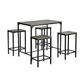 buybyroom 5er Bartisch Set, Esstisch mit 4 Barhockern 100x60x90cm Bartisch mit Barhocker 30x40x65cm Küchentisch Küchenstühle, Braun