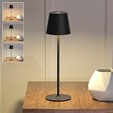 DILUMEN LED Akku Tischlampe Kabellos Touch Control Dimmbare,3000K/4000K/6500K Drei Farbtemperaturen Tischleuchte mit USB-Ladekabel, Für Schlafzimmer,Arbeit, Bar,Restaurant(Schwarz)