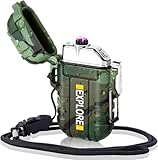 LcFun Lichtbogen USB Feuerzeug Elektrisch, Wasserdicht Winddicht Wiederaufladbar, Plasma Feuerzeug Lighter mit Notfall-Pfeife für Camping, Survival Taktische-überlebensausrüstung (Tarnung)