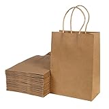 BESCOST Papiertüten, 40 Stück Geschenktüten, Kraftpapiertüten mit Henkel, 15 x 8 x 21 cm, Geschenktüten für Einkaufen, Hochzeiten, Verpackungen, Partys, Geburtstag, Weihnachten, 130 g/m², Braun