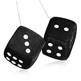 ElevateTech Plüschwürfel Würfel Auto Hängend, 1 Paar Schwarzer Fuzzy Plüsch Würfel mit Punkten Niedliches Auto Rückspiegel Hanging Zubehör Retro Fuzzy Würfel Autozubehör Für Auto Heim Büro Dekoration