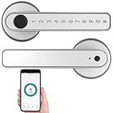 VisorTech Smarte Türklinke: Smarter Sicherheits-Türbeschlag mit Finger-Scanner, PIN & App, silber (Smarter Türgriff, Fingerprint Türöffner, Elektronisches Türschloss)