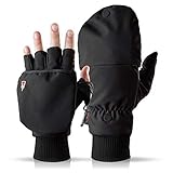 Heat 2 Fingerlose Touchscreen Handschuhe und Fäustlinge Kombination, warme Winterhandschuhe gegen den Wind und Kälte im Winter – Sporthandschuhe, Fahrradhandschuhe Damen, Herren – Schwarz, 7, Small
