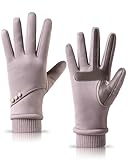 HOLDINA Handschuhe Damen Winter Warm, Wasserdichte Handschuhe Damen mit Rutschfestem Leder, Handschuhe Damen Touchscreen mit Fleece Gefüttert zum Fahren, Laufen, Radfahren, Wandern (Hellrosa-M)