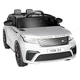 Kinder Elektroauto, Land Rover Mit Lizenz 12V Kinder-Elektroauto Mit Fernbedienung, Musik, FrüHerziehung, USB, Tf, Mp3, Elektrisches Kinderauto für ab 3 Jahren (Weiß)