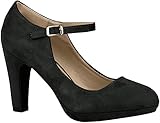 Damen Schuhe Plateau Pumps Lack Spangenpumps High Heels Blockabsatz 157223 Schwarz Brito 39 Flandell