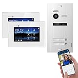 Egtech Balter EVO Video Türsprechanlage, Video Türklingel, Smartphone App, 2 Familienhaus Klingel, 7 Zoll Monitor, Kamera, 2 Draht Bus, Gegensprechanlage mit 150° Weitwinkel - 2 Monite (Mit App)