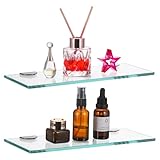 JIZZU 2 Stück Glasregal Badezimmer, Badregal Duschablage Glasablage 28CM, 6MM Dicke Rechteck Regal Glas Badregal für Badezimmer, Schlafzimmer, Küche, Büro