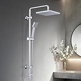 JOHO Edelstahl Regendusche Set, Duschset ohne Armatur, Duschsystem, Überkopfbrause Set, Duschstange mit ABS Kopfbrause 20x20cm