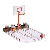 Relaxdays Basketball Trinkspiel, lustig, 6 Glas Shotgläser, Korb + Ball, Partyspiel HxBxT 22,5 x 24 x 44 cm, transparent