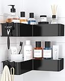 Kitsure L-förmiger Duschablage ohne Bohren - 2er-Set robuste Duschablage ohne Bohren Ecke mit 4 Haken und Klebestreifen, rostfrei für Bad, Küche und Waschküche, 24,4 x 11,9 x 6,2 cm, Schwarz