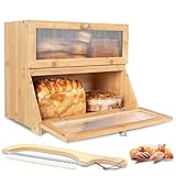 Vyranut Brotkasten aus Bambus 40×25×33 cm mit Brotmesser, Doppellagige Brotbox mit Acrylglas-Tür im Vintage-Stil – Holz Aufbewahrungsbox für Küche, Kaffee und Gebäck