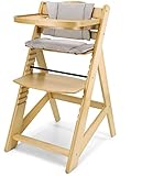 Moby-System Woody Kinderhochstuhl Holz - Mitwachsender Kinder Hochstuhl mit Essbrett, Kissen & 3-Punkt-Gurt - Höhenverstellbar ab 6 Monaten bis 15 kg - Massivholz Erle