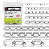 SCREW REBEL 4,0 mm starke Edelstahlkette A4 rostfrei, Absperrkette 0,5 m lang, kalibriert, Zaunkette kurzgliedrig DIN 766, Metallkette, Hundekette V4A - Paket mit 5 x 50 cm Ketten