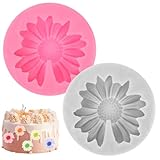 2 Stück Blumen Schokolade Silikonform, 3D Silikon Kuchenform, Gänseblümchen Silikonform, Blumen Kuchen Fondant Silikonformen, Chrysanthemen Blumenform für Cupcake Topper, Schokolade(Groß)