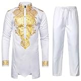 Afrikanisches Herren Outfit, Arabische Kleidung, 2-Teiliges Set Muslim Langarm Ramadan Kaftan Hose Abaya Thobe Ethnische Maxikleid Ramadan Roben Aladin Verkleidung Umrah Geschenk