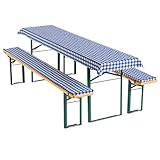 Gräfenstayn® Annabelle Biertischauflagen-Set mit Sitzpolsterung 3 TLG für Bierzeltgarnitur - 70cm oder 50cm Tischbreite - Öko-Tex Siegel Standard 100: 'Geprüftes Vertrauen (70x220cm, Blau/Weiß)