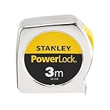 STANLEY Maßband Bandmaß/Messband Powerlock (aus Metall, Maßband 3 m lang, mit Gürtelclip, extra starkes Band, gebogen, beidseitige Skala, Mylar-Schutzschicht, Endhaken zweifach vernietet) 1-33-218