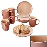Ritzenhoff & Breker Jasper 12tlg Frühstücksset Puder I Je 6x kleine Teller & Kaffeebecher 250ml, Höhe 10,4cm für 6 Personen I Tasse, Kuchenteller I Steingut-Geschirr für Frühstücks- & Kaffeezeit