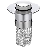 BRIGHTFUFU Druckstöpsel Waschbecken mit Pop up Abflusssieb Rostfreier Abs Filter mit Messingkern und Edelstahlnetz Einfacher Werkzeugloser Einbau Langlebiger Waschbeckenstopfen für Bad und