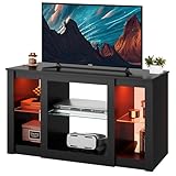 WLIVE TV Schrank, Lowboard Schwarz mit 22 Farben RGB Fernsehschrank, Fernsehtisch Klein mit Verstellbaren Glasböden, Sideboard für Wohnzimmer Schlafzimmer, Schwarz