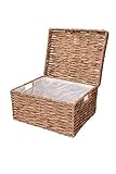 VIVANNO Flechtkorb Regalkorb mit Deckel Wasserhyazinthe Natur, Schrankkorb Kira 29x41x34 cm