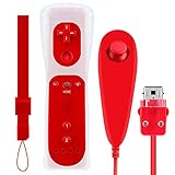 OSTENT Motion Sensor Fernbedienung + Wired Nunchuck Combo kompatibel für Nintendo Wii Konsole Farbe rot