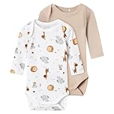 NAME IT Unisex Baby Nbnbody 2p Ls Beige Animal Noos, Bright White, 86