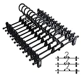 Hosenbügel 10er Set, Klemmbügel Platzsparend, Hosenkleiderbuegel mit 360° Haken, Kleiderbügel mit starken Antirutsch verstellbaren Clips, Hosenaufhängung für Hängende Hosen Socken Röcke Mäntel,Schwarz