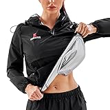 KUMAYES Sauna-Anzug für Damen, Schwitz-T-Shirt, lange Ärmel, Training, Fitnessstudio, Sport, Sauna Suit, Schwarz, M