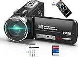 Videokamera 4K Camcorder 48MP mit IR Nachtsicht, 18X Digitalzoom 30 FPS Webcam Video Kamera 3.0-Zoll 270° Rotation Touchscreen Vlogging Kamera für YouTube mit Fernbedienung, 2 Batterien, 32GB SD Karte