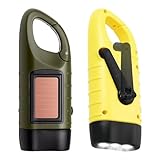 Sporgo LED Handkurbel Taschenlampe Wiederaufladbare: 2 Stück Solar Taschenlampe Dynamo Taschenlampen mit Karabinerhaken, Tragbar Mini Taschenlampe mit kurbel und Solarpanel für Camping Freien