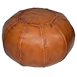 Casa Moro Orientalisches Ledersitzkissen Pouf Sadhana Orange mit Füllung Ø 52cm Höhe 36cm | runder Polsterhocker Sitzpouf moderner Fußhocker Sitzhocker Pouf | HH3316