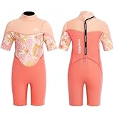 Gogokids Shorty Neoprenanzug Kinder, 2,5mm Neoprenanzüge Rückenreißverschluss Kleinkinder Kurze Nassanzüge Komfort & Wärme, UV Neopren für Schwimmen, Schnorcheln und Surfen, Alter 5-6 Mädchen, Rosa