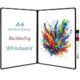 iNenya Doppelseitiges Whiteboard - tragbare, 12„ x 9“ Dry Erase Boards mit elegantem rotem, elastischem Stifttablett für Büro, Bildung und Zuhause (Schwarz) (Doppeltes A4)
