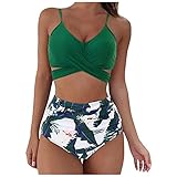 MIN YING Badeanzug 2-teilig Damen Sexy, Tankini Set Bademode Bikini Set Träger Ärmellos Bademode Hohe Taille Damen Vintage Triangel Chic, 15 - Grün, M